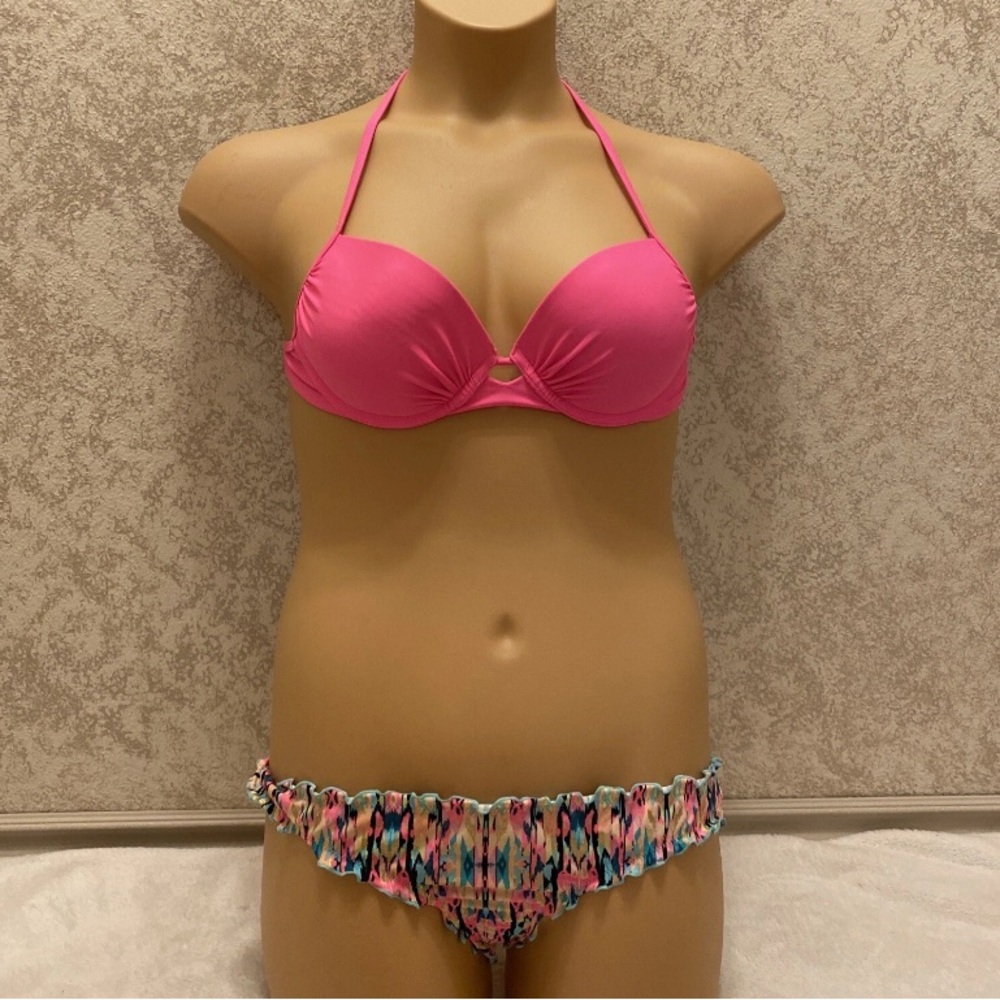 Shade & Shore Vibrant Pink Bikini with Multicolor Bottom